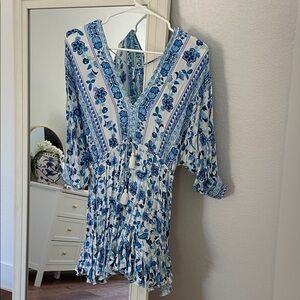 Floral Blue and White Bohemian Dress